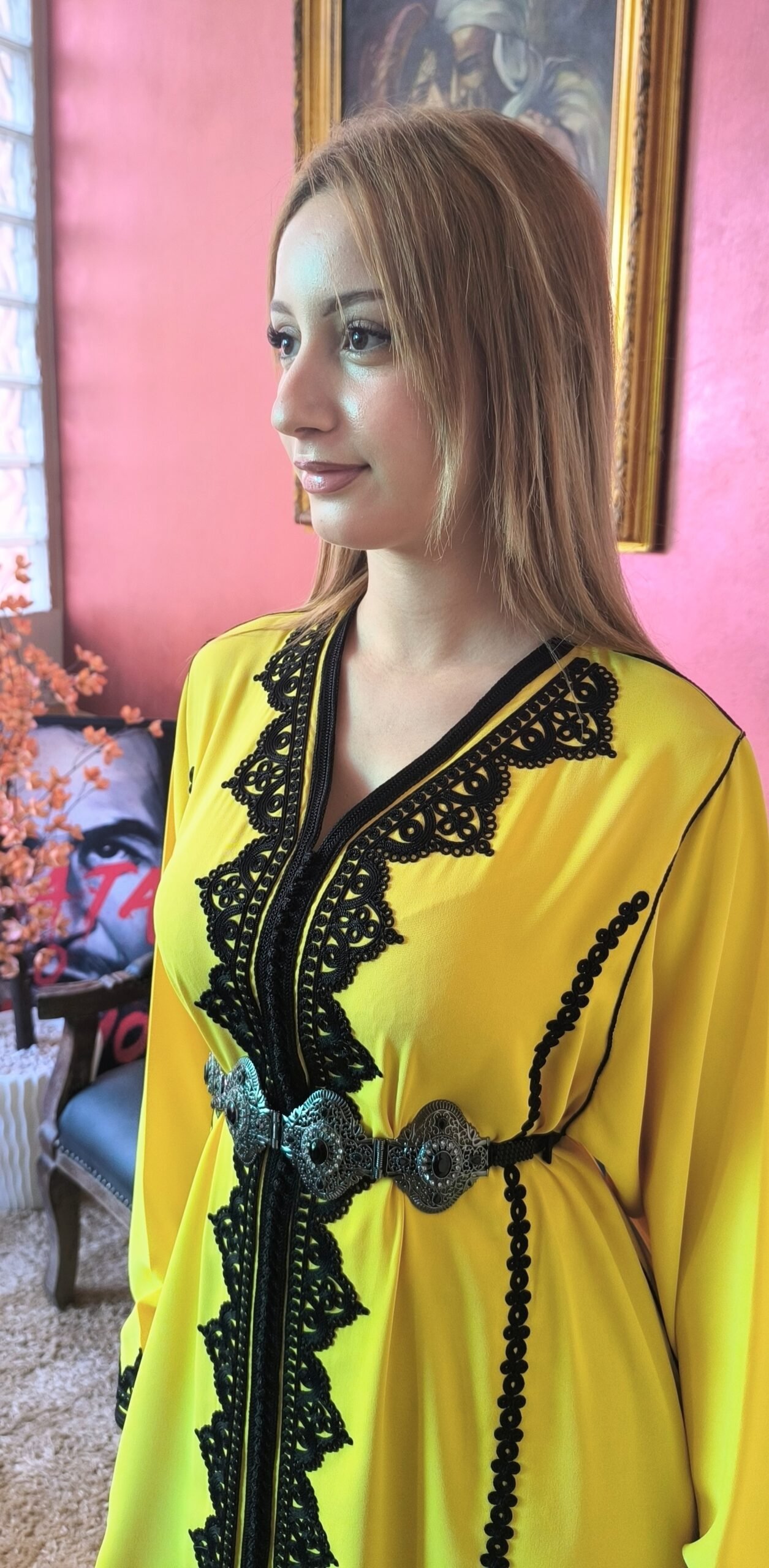 Très beau caftan marocain jaune banane – Image 6
