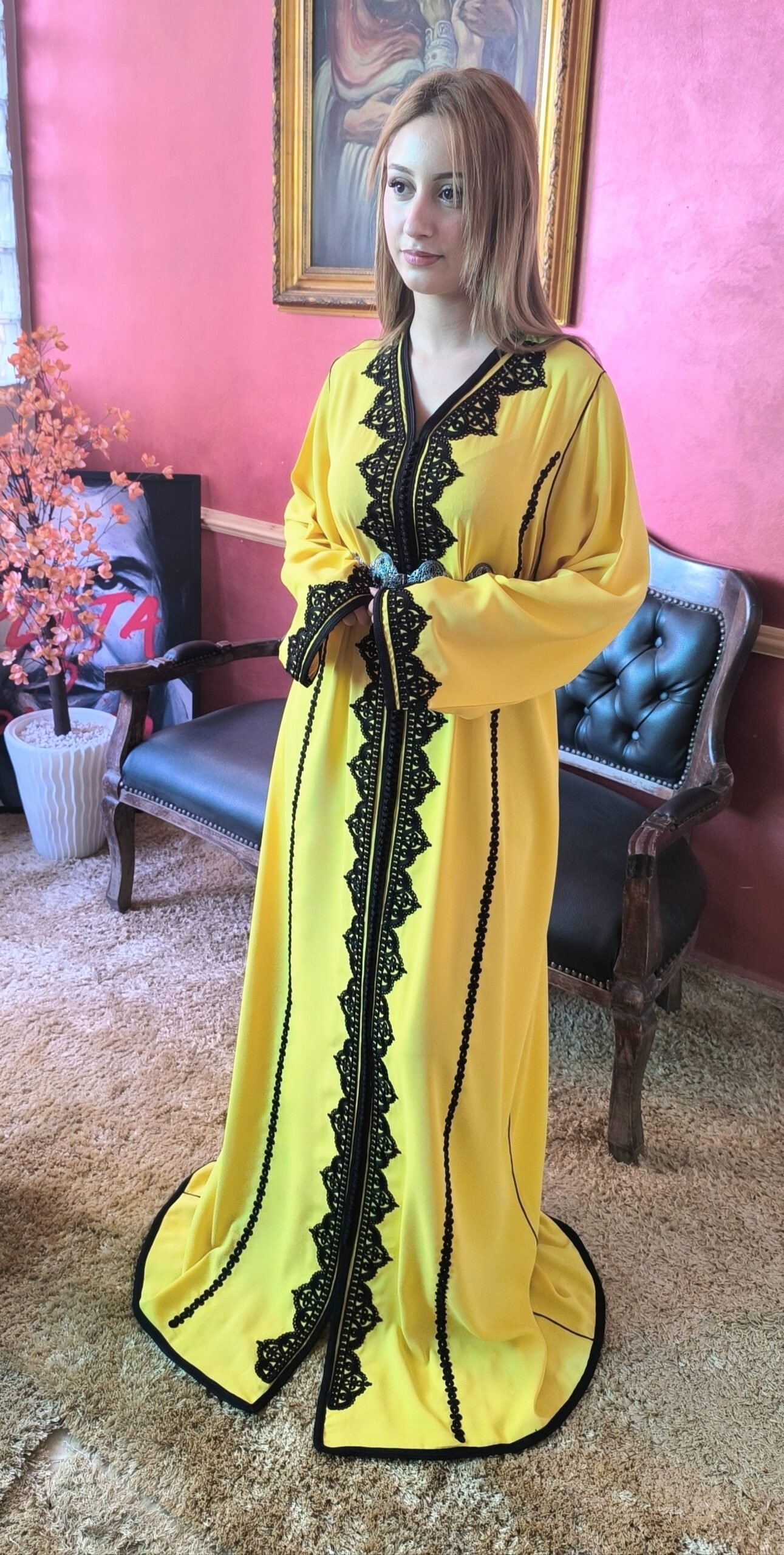 Très beau caftan marocain jaune banane – Image 9